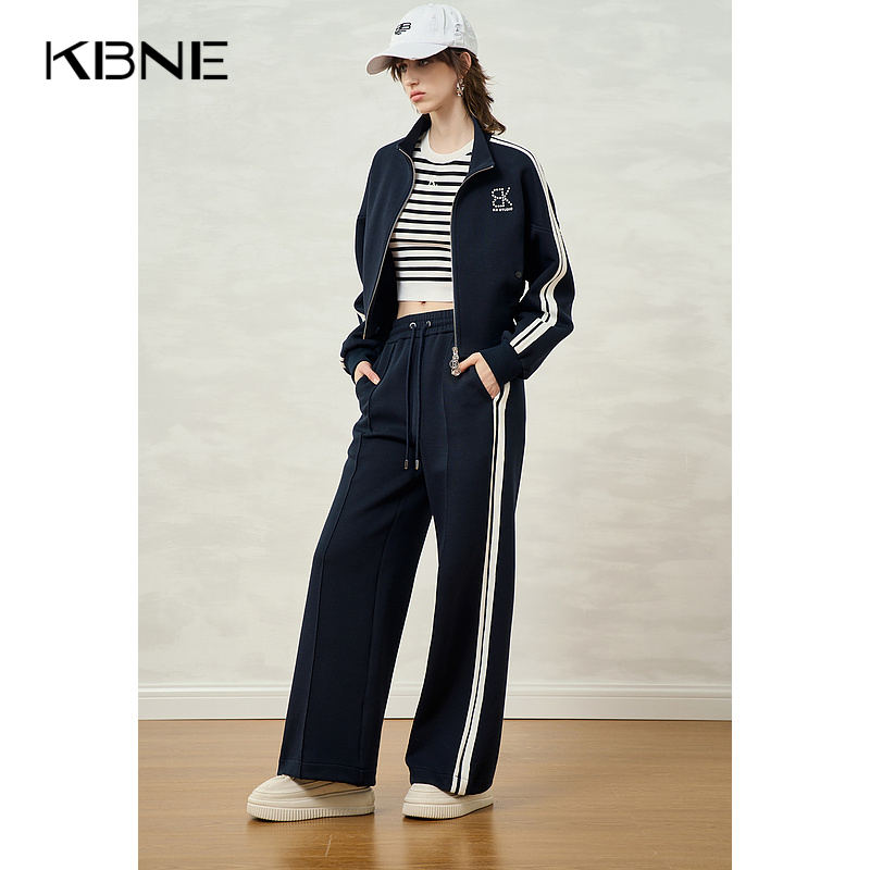 KBNE【商场同款】黑色休闲裤女2025春季新款百搭运动风宽松直筒裤