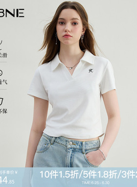 KBNE白色短袖女polo针织衫2025夏季新款独特法式小衫小个子上衣女