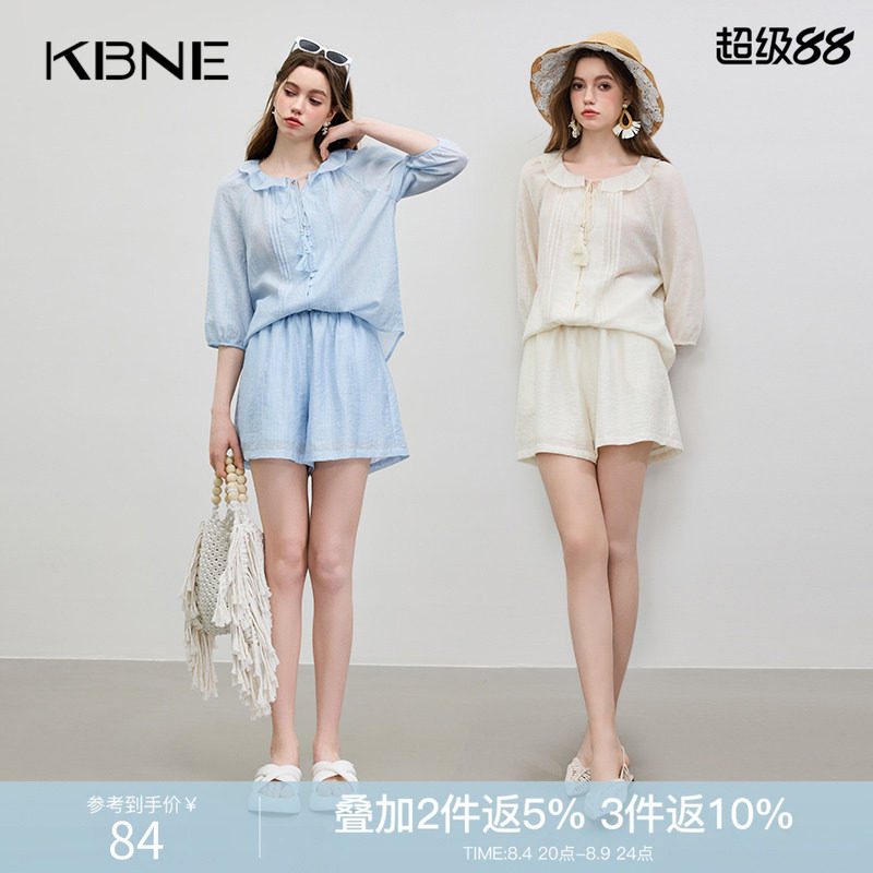 KBNE欧若风短裤莱赛尔淡蓝色高腰裤2026夏季新款直筒裤显瘦裤女装