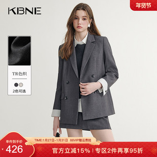 KBNE米色休闲西装外套女小个子西服春秋新款气质通勤正装长袖上衣