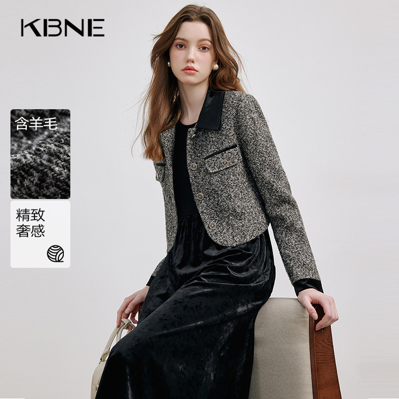 KBNE羊毛小香风短外套女2025新款宽松夹克灰色高级感上衣春秋冬女,女装/女士精品,短外套,淘宝优惠券,粉丝福利购,淘宝优惠卷
