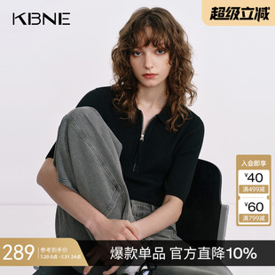黑色上衣气质打底衫 polo羊毛短袖 新款 半拉链针织衫 女kbne2025秋季