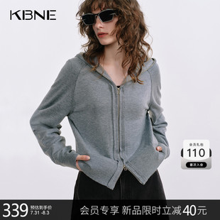 KBNE格雷系连帽全羊毛灰色针织开衫 拉链毛衣外套 女2025年秋季 新款