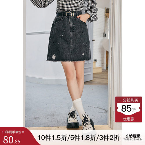 KBNE牛仔半身裙a字裙2025复古港味高腰短裙330513008