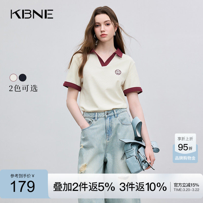 KBNE短袖T恤女藏青撞色POLO领2026夏季新款小个子法式气质上衣女