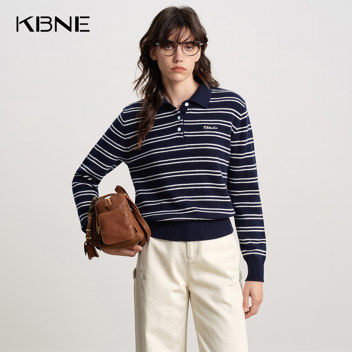 【cc家cc】法式复古撞色polo领条纹针织衫女751029067