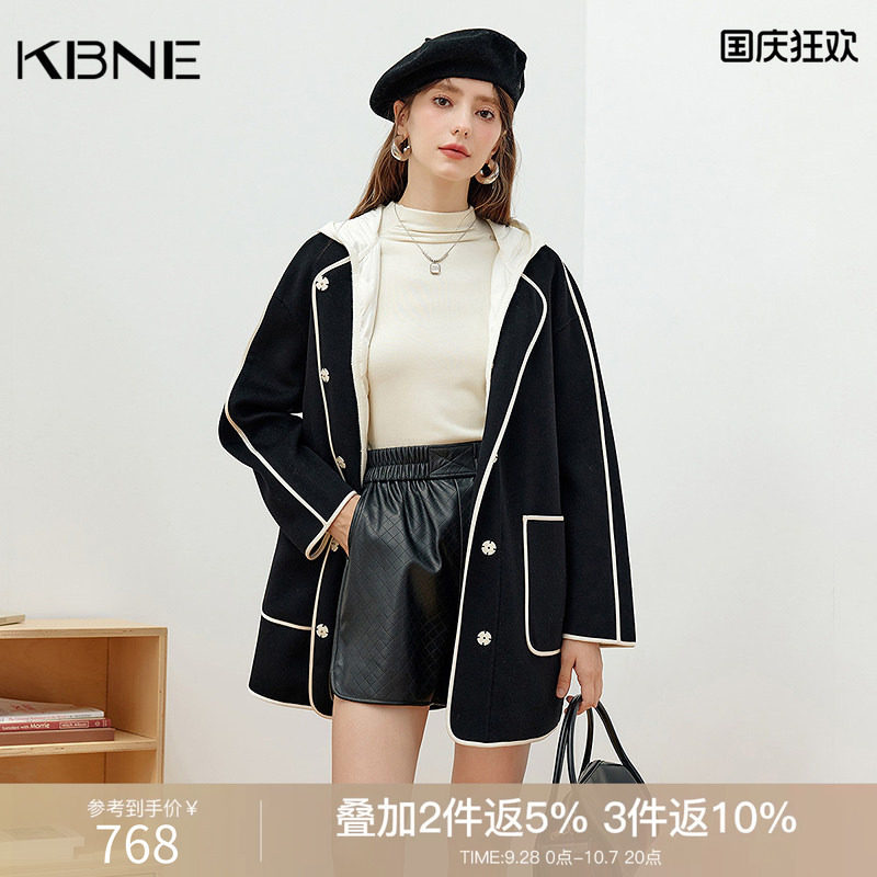 【商城同款】全羊毛双面呢外套女2026年秋冬新款中长款连帽大衣