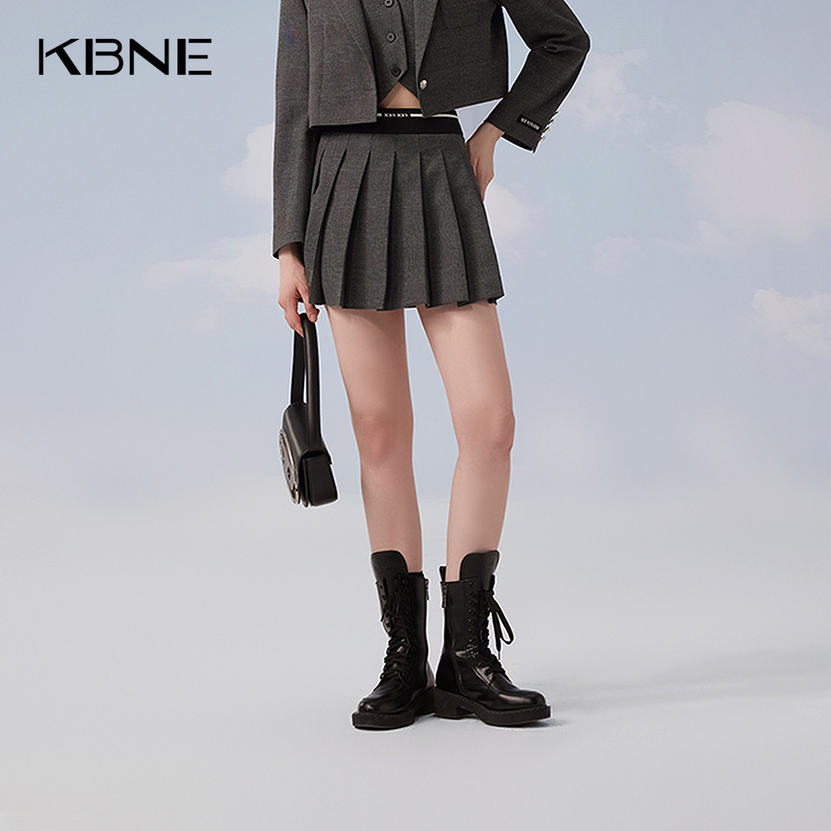 KBNE灰色半身裙宽松百褶裙春秋新款小个子A字半裙减龄气质短裙女