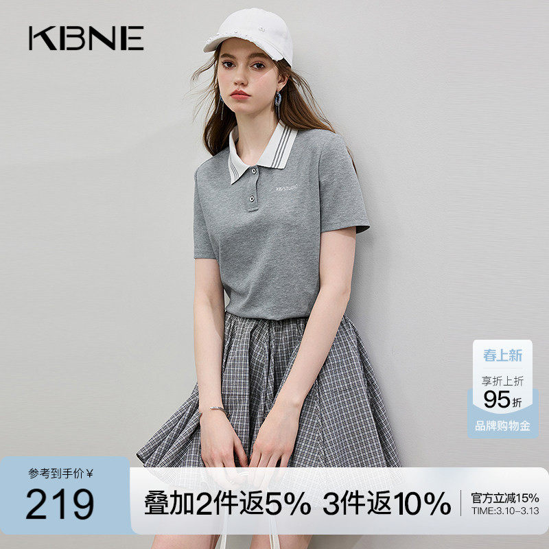 KBNE短袖T恤POLO衫女灰色新派学院风2026夏季百搭通勤短款上衣女