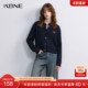KBNE藏青色毛针织衫 显瘦毛衣短外套 小刺绣麻花开衫 女2026秋季 新款