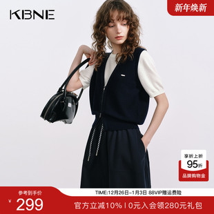 短袖 新款 上衣 女2025夏季 KBNE桑蚕丝羊毛MIU系假两件学院风针织衫