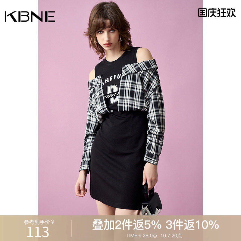 KBNE【商场同款】连衣裙女长袖2026夏季新款假两件气质女神范裙子