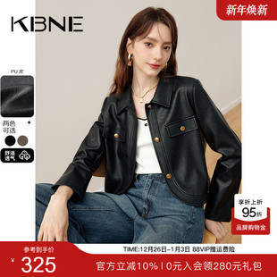 皮衣外套女高级感复古夹克春秋女 直筒黑色短款 KBNE2025新款 长袖