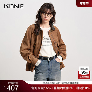 KBNE巴恩风英伦复古麂皮外套女2026秋季新款宽松短款棕色夹克外套
