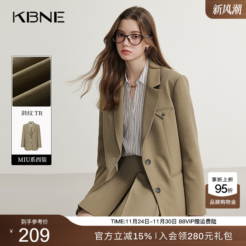 KBNE卡其色休闲西装外套女小个子西服春秋新款气质正装长袖上衣