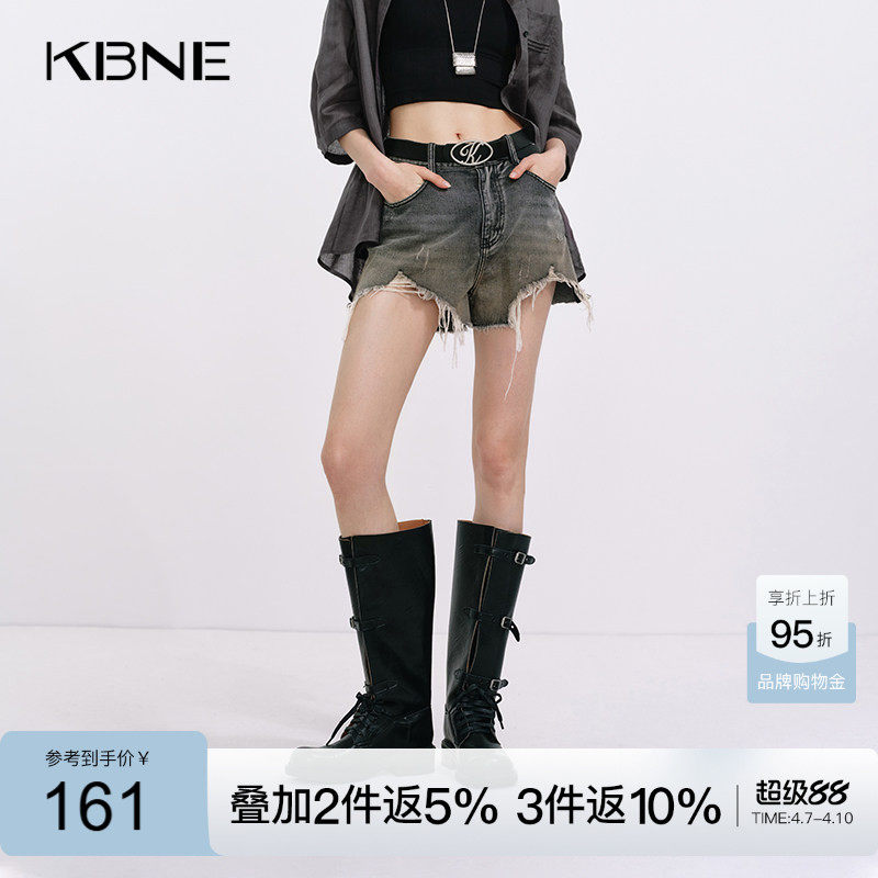 KBNE灰色废土风复古牛仔短裤2026秋季新款小个子甜辣亚麻百搭裤