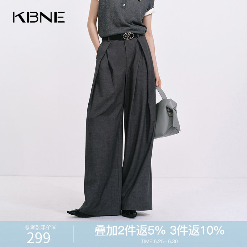 KBNE灰色时髦西装裤高腰显瘦直筒裤春秋新款休闲裤女装气质阔腿裤