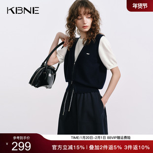 KBNE桑蚕丝羊毛MIU系假两件学院风针织衫女2025夏季新款短袖上衣