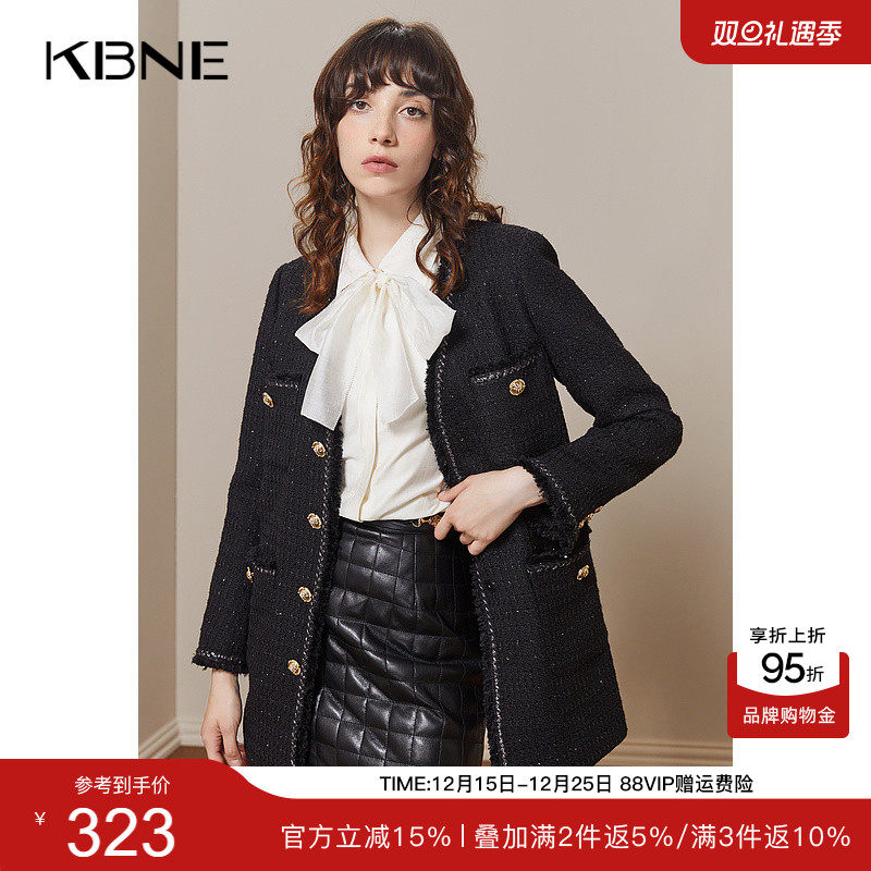 KBNE【商场同款】小香风毛呢外套女2025秋冬新款设计感小众大衣