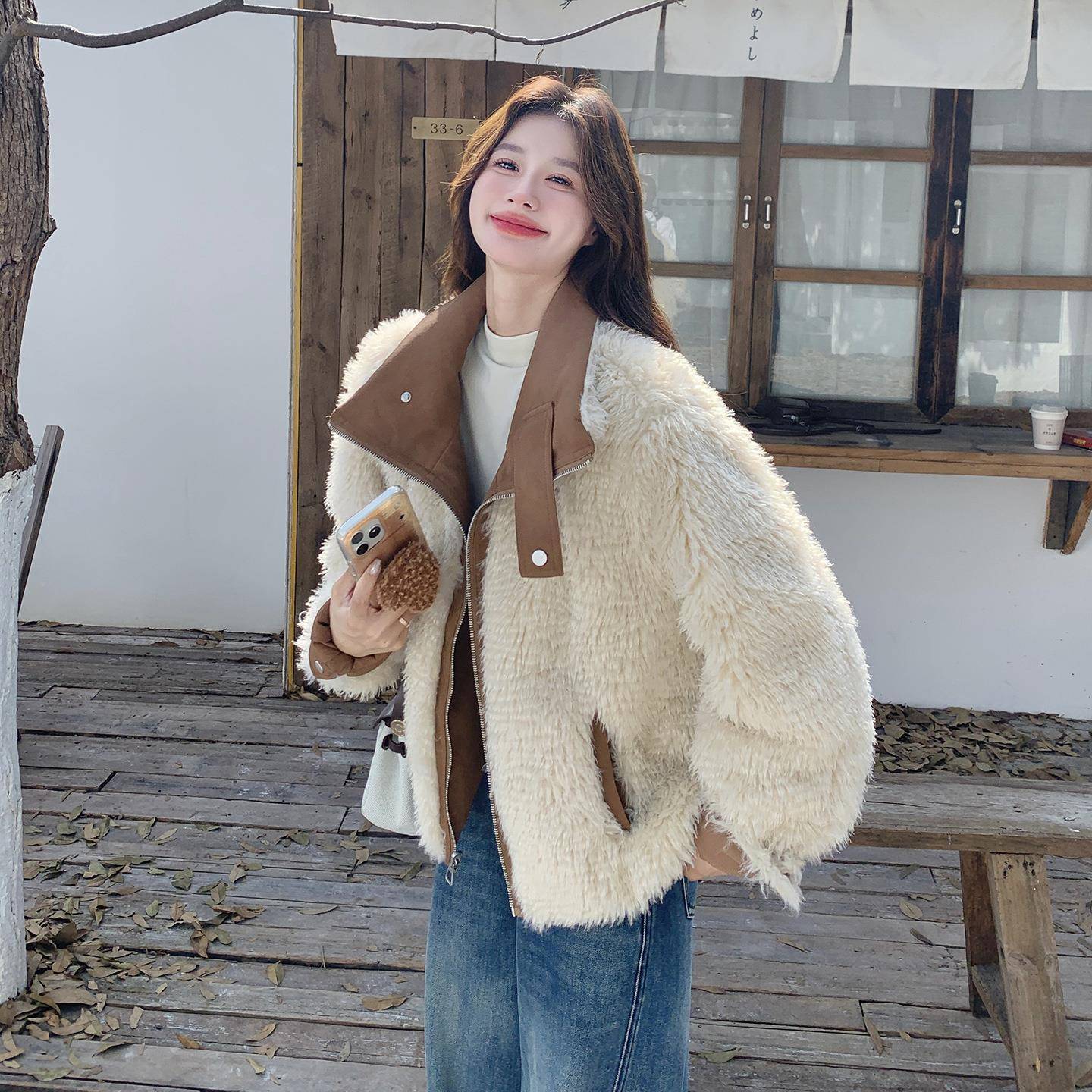 两面穿仿皮毛一体棉复棉服外套女加冬新款小个2B150-69子古绒加厚