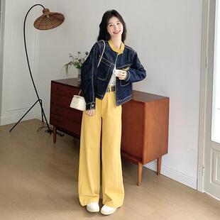 深色高级感牛仔套装女秋季新款酷盐短外阔蓝腿套裤ZQIAN250两件系