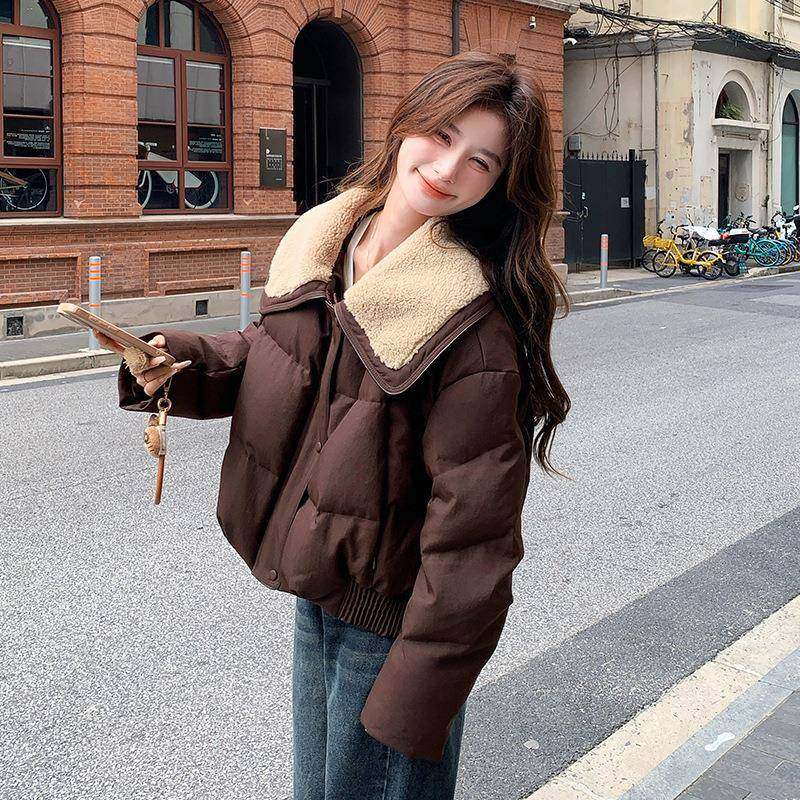 美拉德级感气质羽绒服女冬c079-47季款羊羔毛拼接大高翻领加厚外