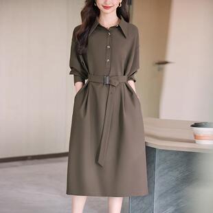 咖色衫连衣裙秋女衬AL738874装年新级款长袖收腰气质高感职业裙子