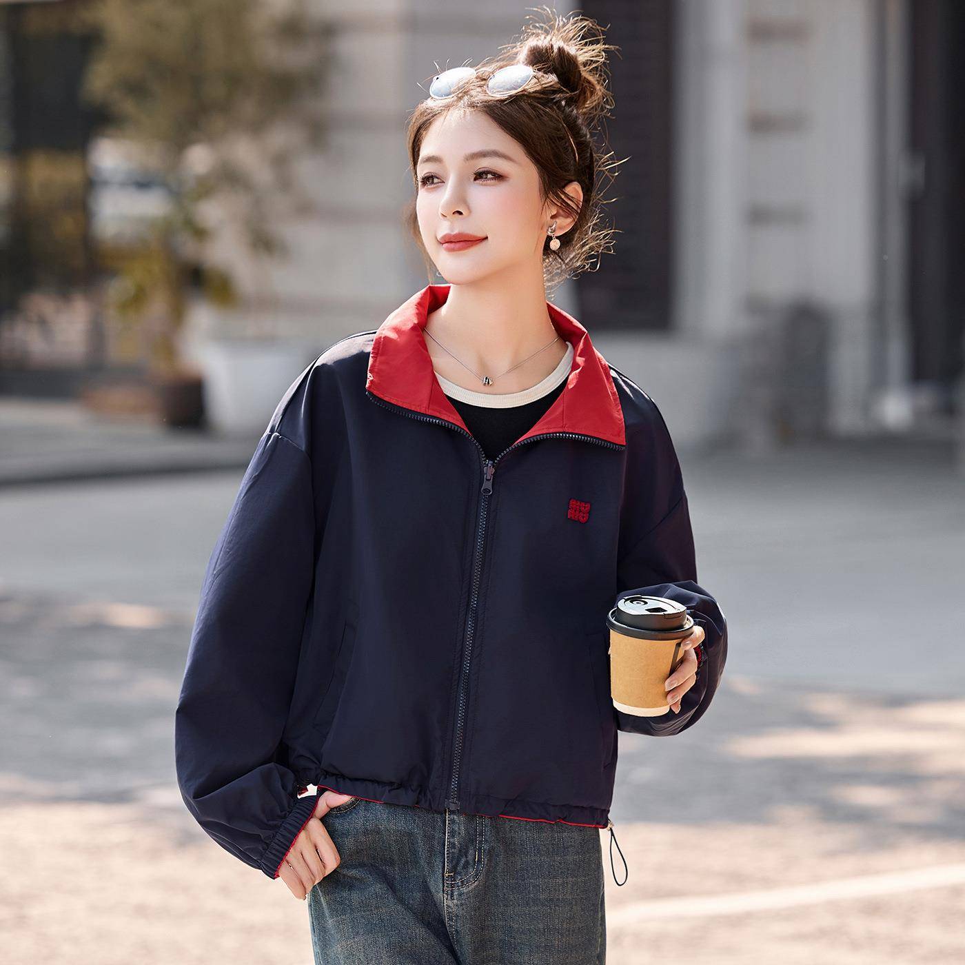 面NS9773-0链穿夹克外套202双5秋季新款纯色拉气质休闲时尚百搭上