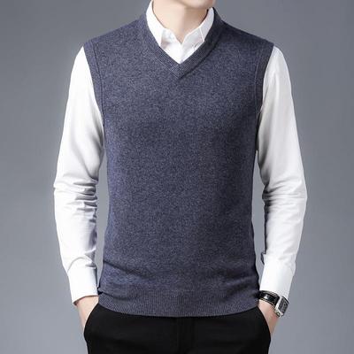 毛线9025心坎男领绒衫背肩保暖无袖毛衫中年针织羊背心男式毛衣马