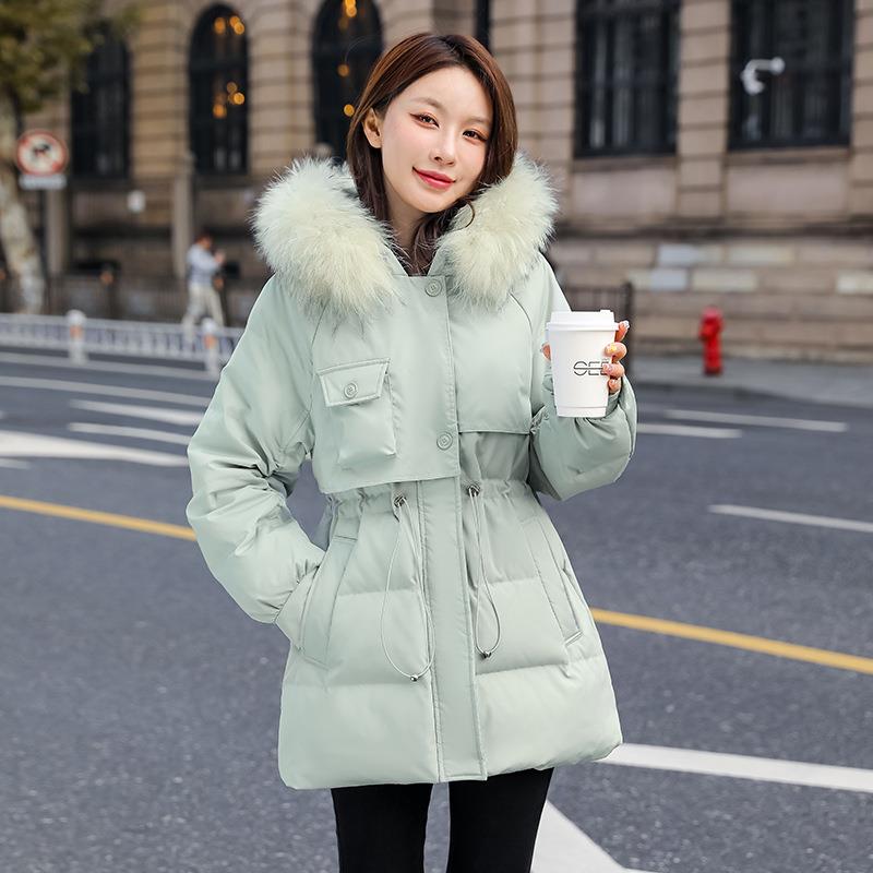 冬季新长款套羽绒服女中款时尚青年209韩小版个子连帽真毛外潮