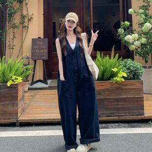 休闲个性简约藏领青新色无袖连衣裤女夏季款工装腿C007-267连体阔
