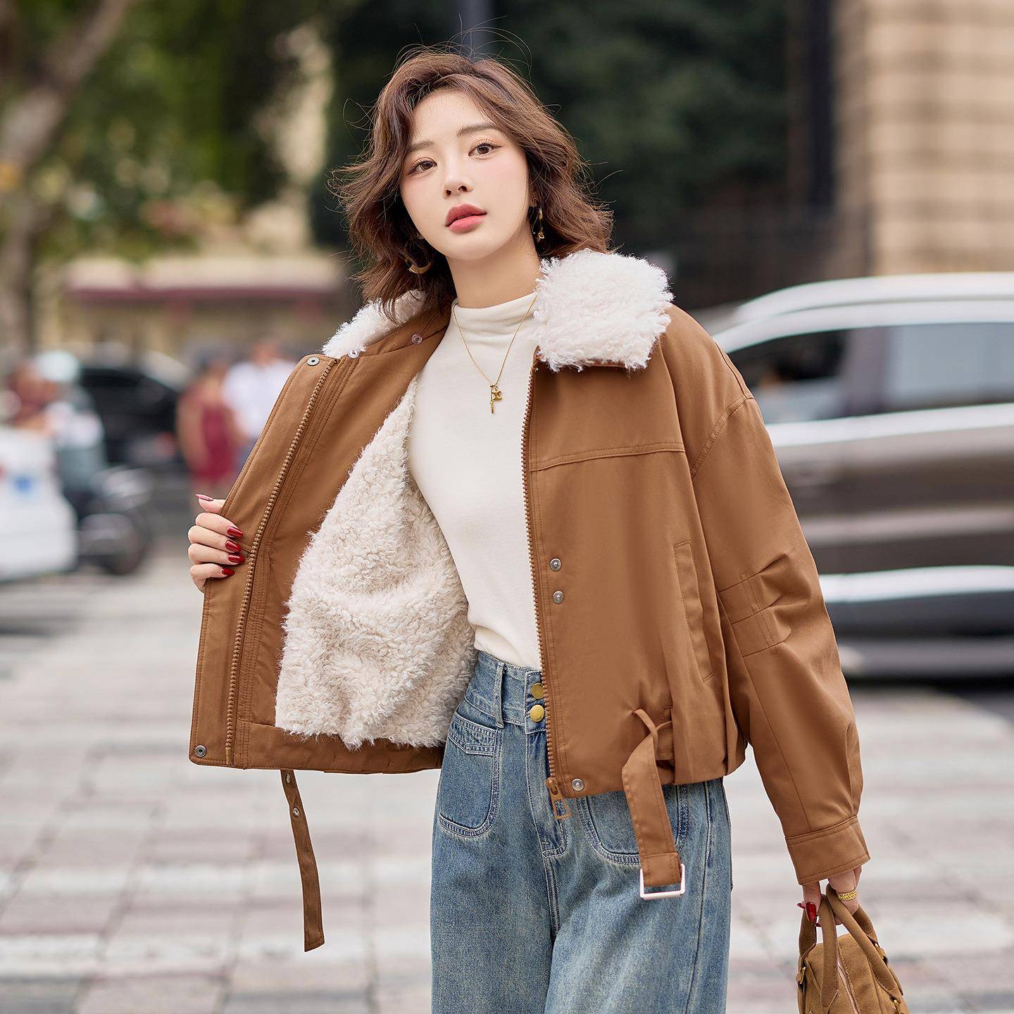 派克服女9L205年冬LU9117-1季新款连帽保暖加绒加厚大毛领时尚女2