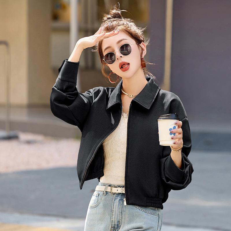 皮夹休克时女短款皮衣外套春季新尚闲翻领简款约工装风吾2515棒球