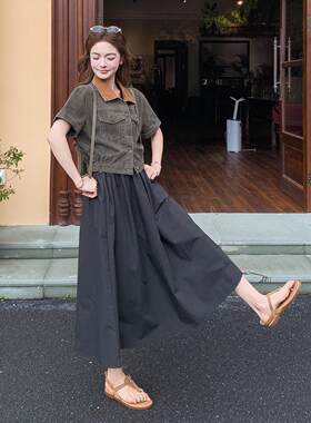 美复古休闲风牛式装仔外套套连裙女夏c10-C67季拼接背心衣裙两件