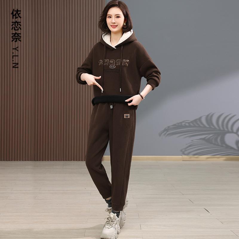 加绒丽6780运件动套装女年厚秋冬季新时尚妈妈洋气加女装卫衣款两