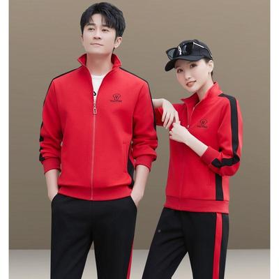 休韩闲运动套装袖男春秋衫新款长卫衣情侣版开跑76042901步服