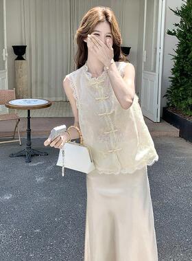 米C122-265白色轻身国风绝气质袖上衣美套装女夏季新款半无长裙两
