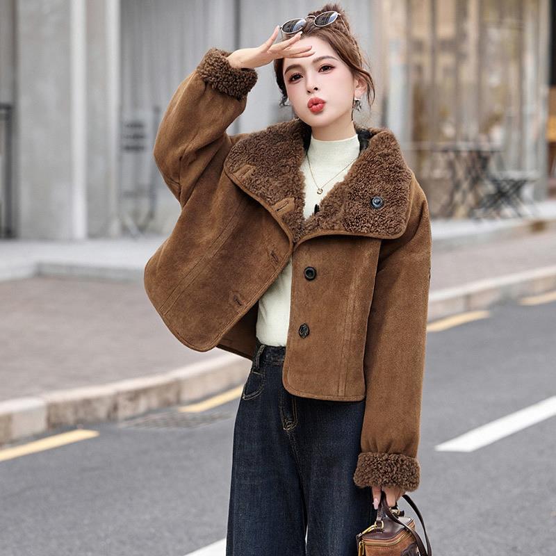 羊羔毛短外套205秋2冬新6款小个子加6厚显KX8668-1瘦两面穿皮毛一