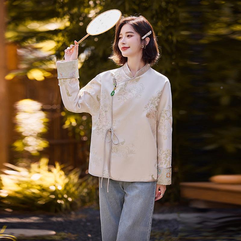 新中式国风外套水2616女秋季新款装时尚茶缎面宋锦唐上艺服宽松衣