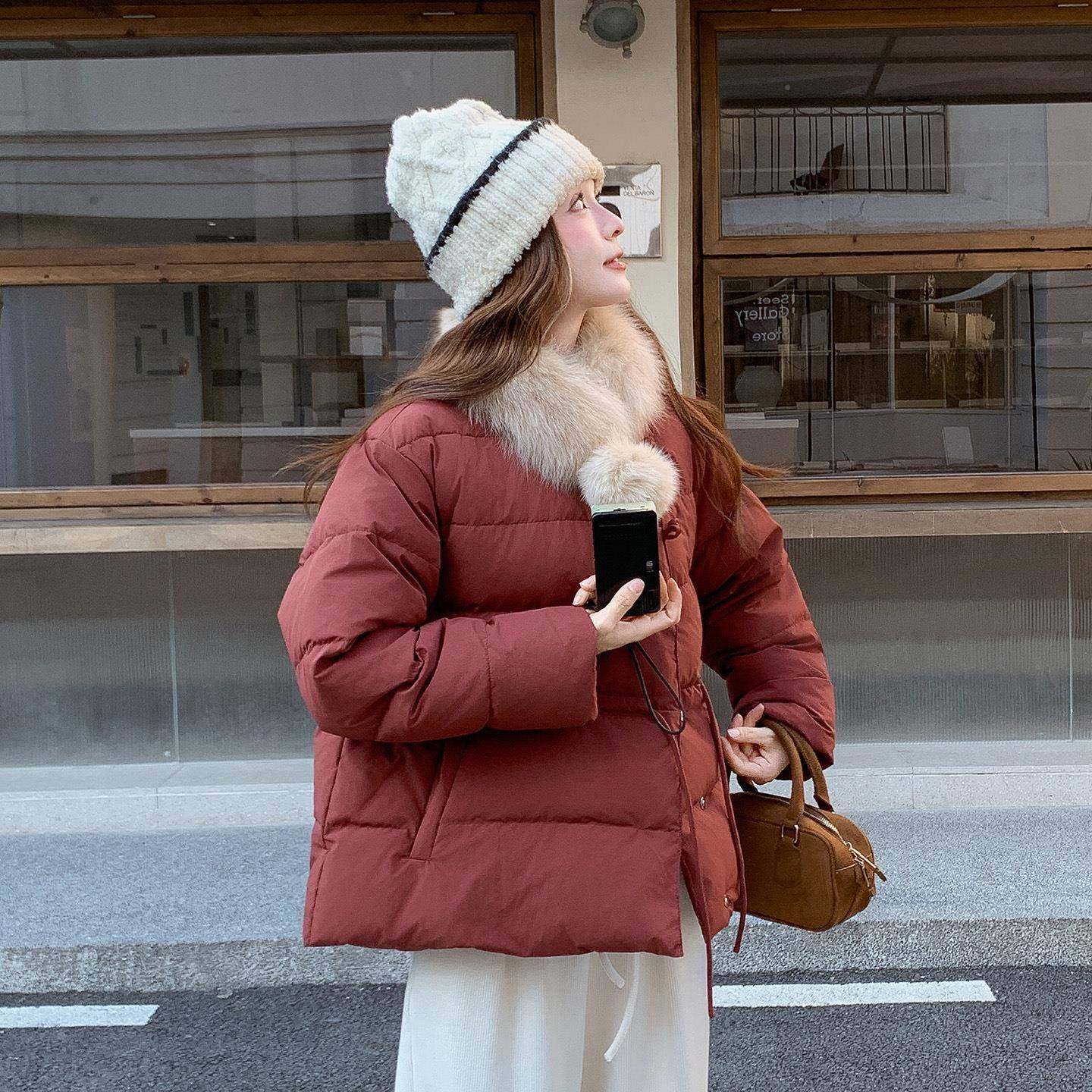 新中真C9AX1子狐服狸毛领羽绒女短款加厚小个外式套