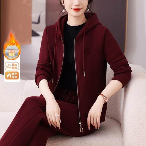 中老年动服套装女加绒加厚冬装阔上衣太84298521运太新款妈妈秋冬