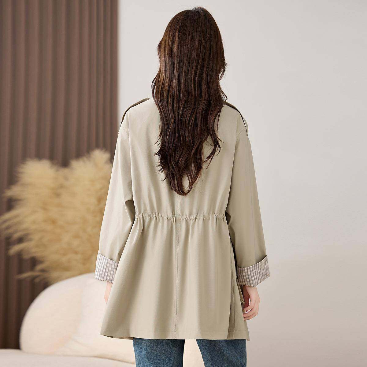 秋季新款众设计感衣翻领接拼ZZI8887外套收腰显瘦时尚通小勤气质