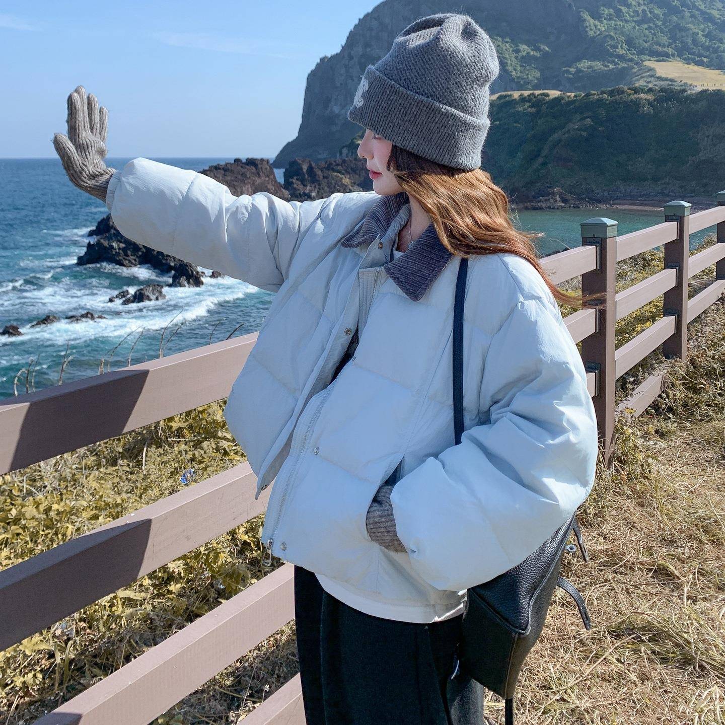 绒灯芯领B169A-85口羽拼接绒服