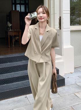 卡其色短夏袖西装腿套装女季新款高级熟感气质轻西c182-T82服外套