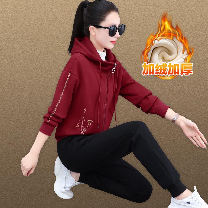运松动套女冬时装7424048新款洋气尚穿搭加绒卫衣气质外套装宽连