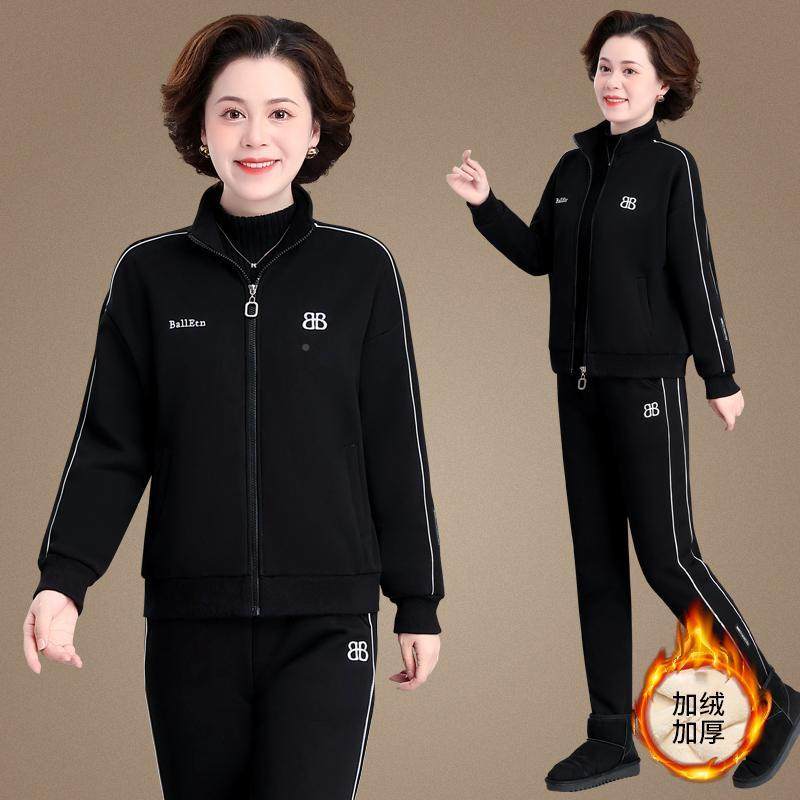 妈妈装套新款加8456154绒加冬厚运卫衣中老年动服套装女秋冬外岁