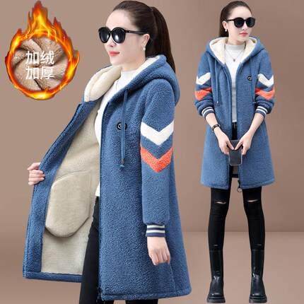 泰迪加绒中长卫款外套女秋冬74174485装新款羔绒加厚羊毛连帽开衫