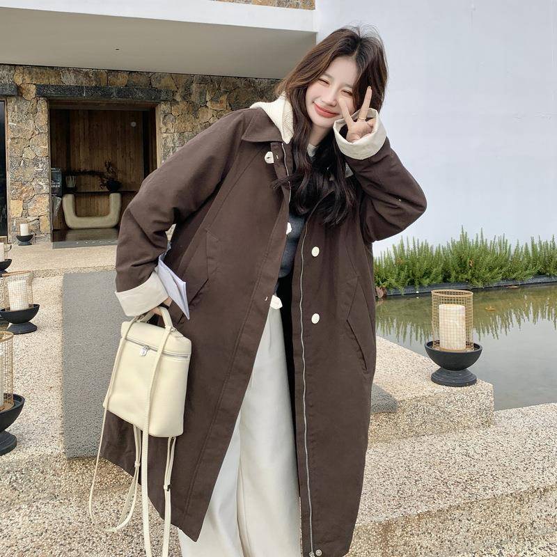 撞色接帽派克服女连中长系C191-A55款冬季加厚巨好看高级感超火韩
