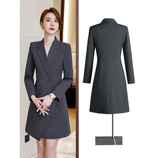 时尚设计感气质女神裙范连衣女秋裙业季新AL816628款灰色长袖职装