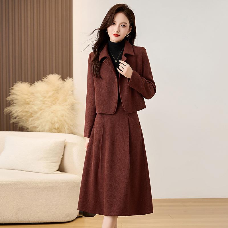 时尚夹棉套装秋新款女香SW1870-1风加厚毛呢外套半身裙两W件套小